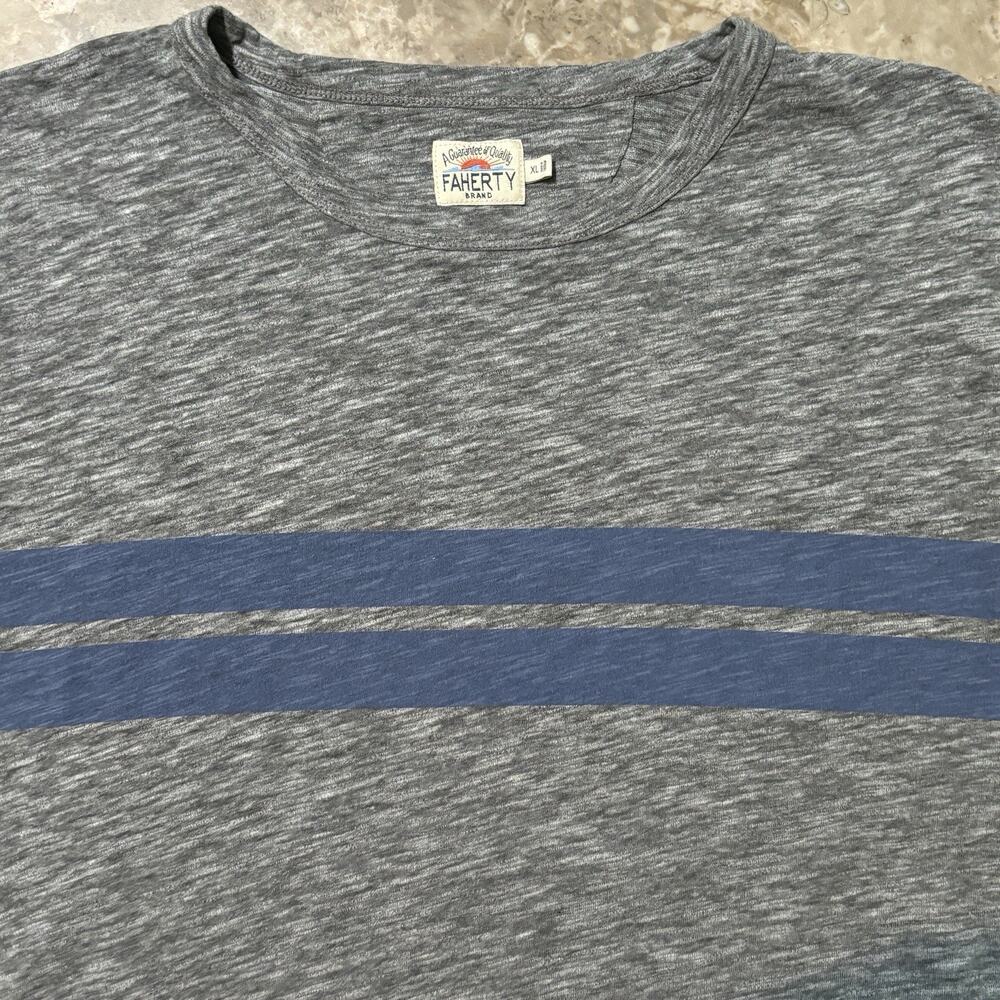 Faherty Shirt Mens XL Grey Short Sleeve Tee Striped Cotton Smart Casual